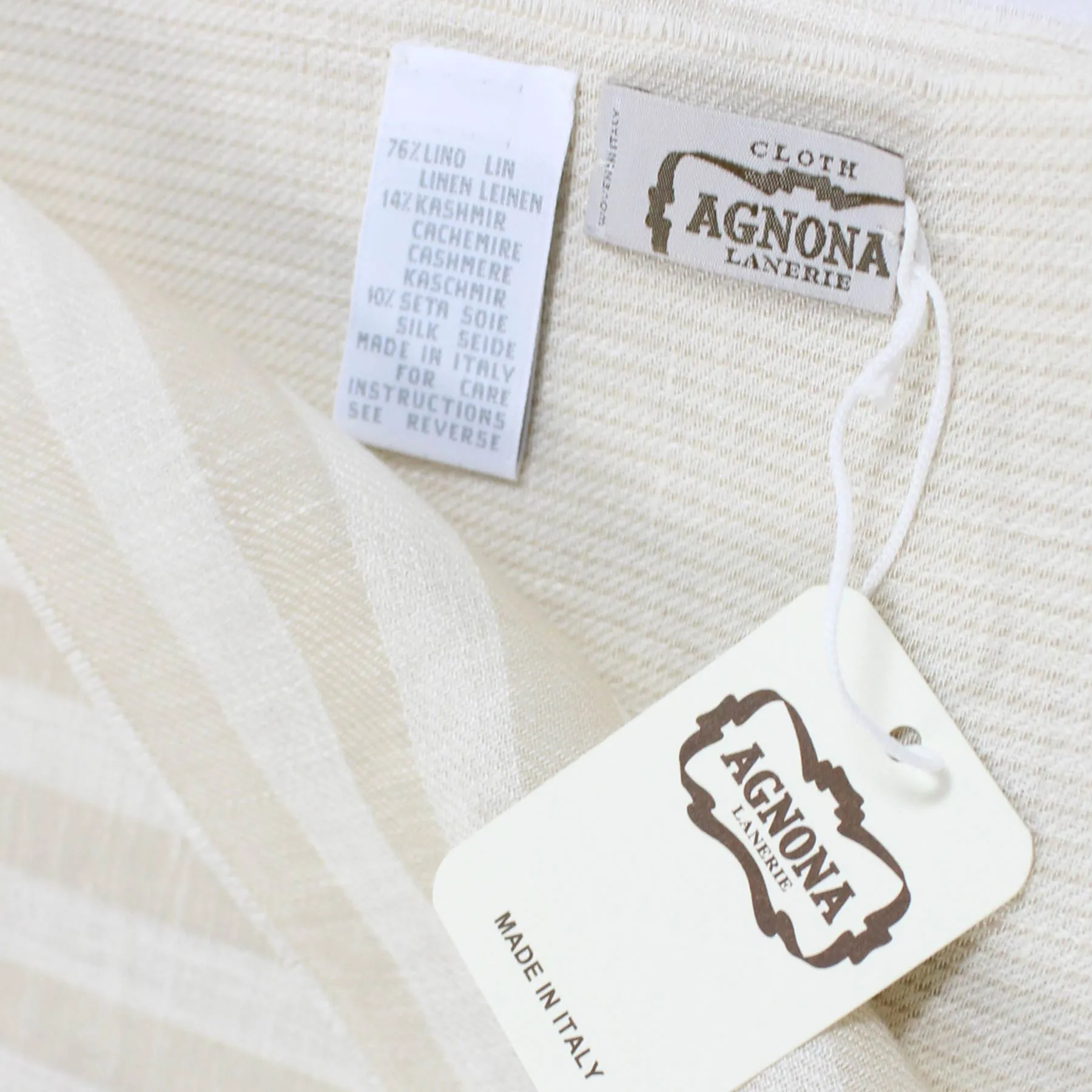 Agnona Scarf Beige Stripes - Linen Cashmere Silk Shawl FINAL SALE