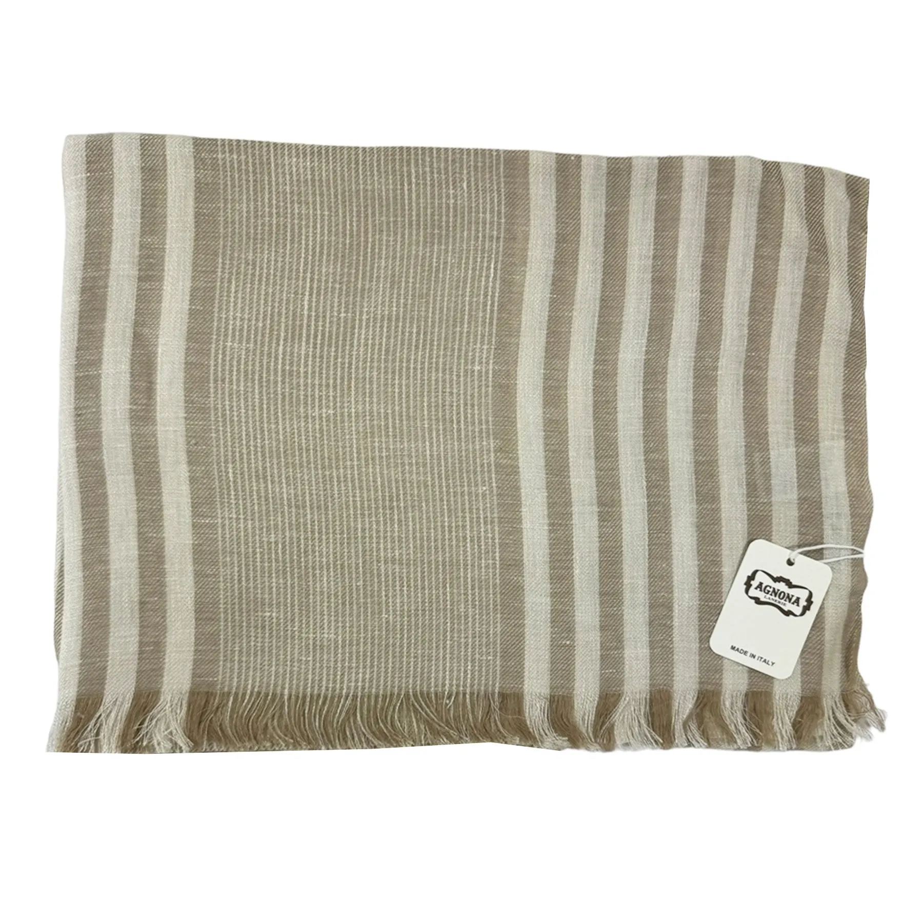 Agnona Scarf Beige Stripes - Linen Cashmere Silk Shawl FINAL SALE