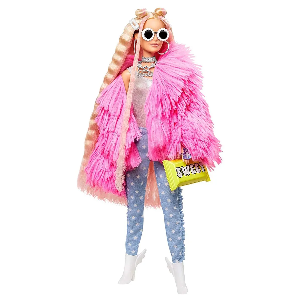 Barbie Extra Doll #3 in Pink Coat with Pet Unicorn-Pig