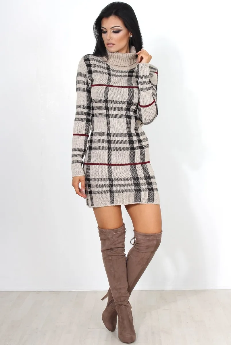 Beige Knitted Jumper Dress-Kande