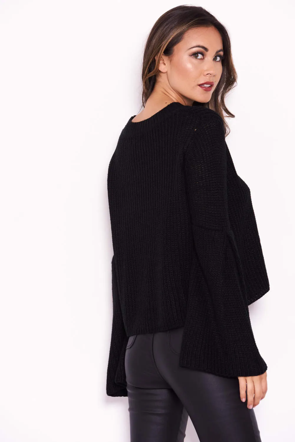 Black Flare Sleeve Knitted Jumper