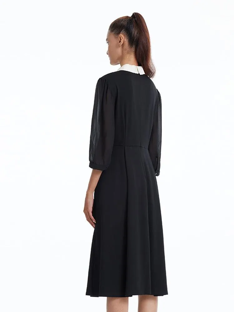 Black Knitted Gathered Waist Dress