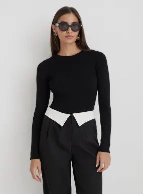 Black Knitted Long Sleeve Bodysuit- Kneev