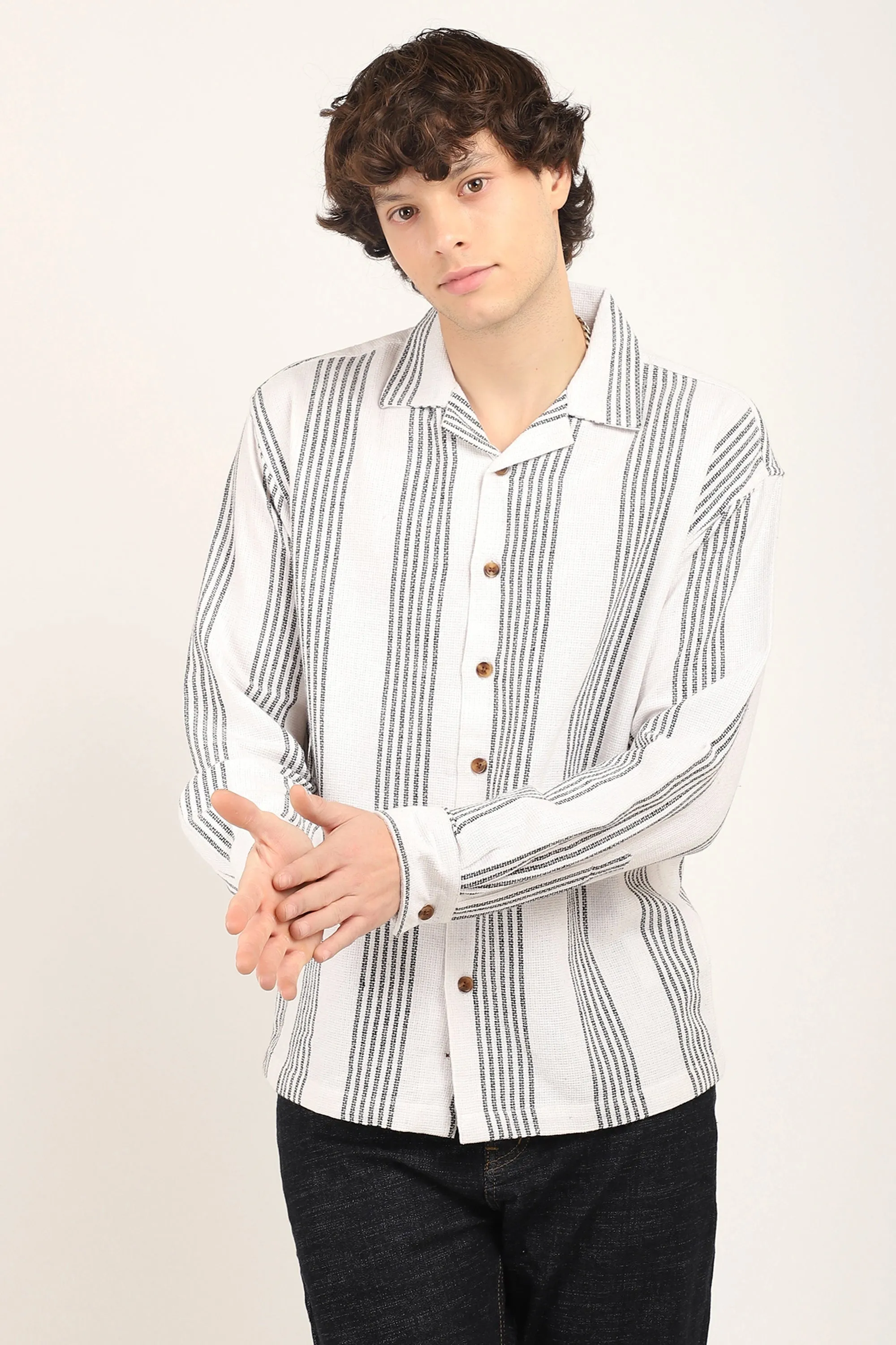 Black Lining Jute Knitted Stripe Shirt