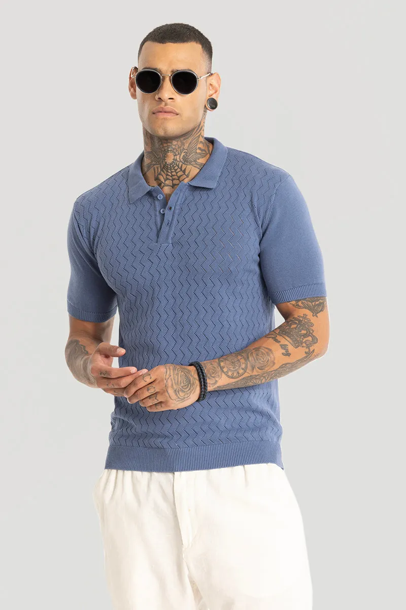 Blue Knitted Polo T-Shirt