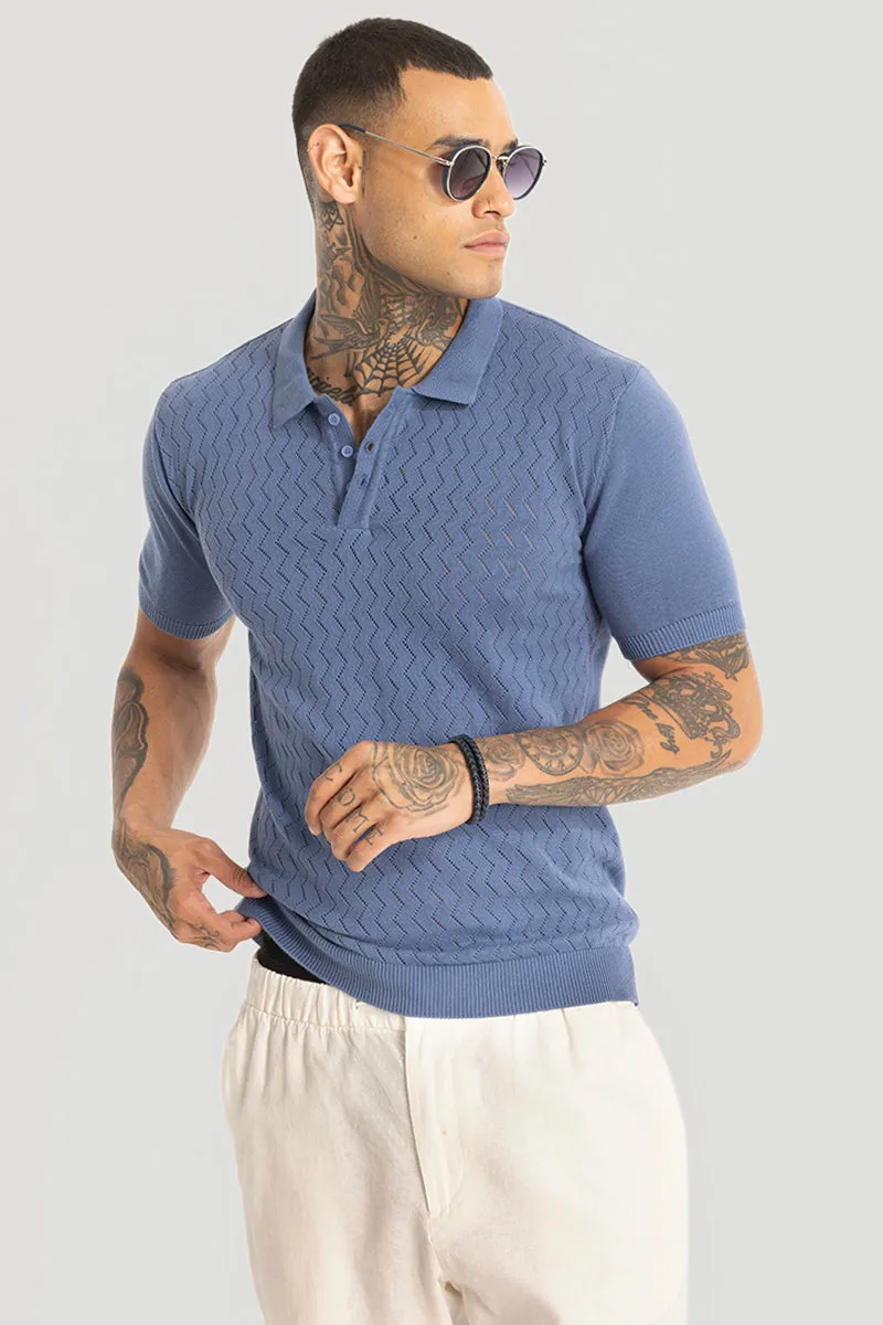 Blue Knitted Polo T-Shirt