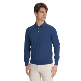 BLUE LONG SLEEVE KNITTED POLO