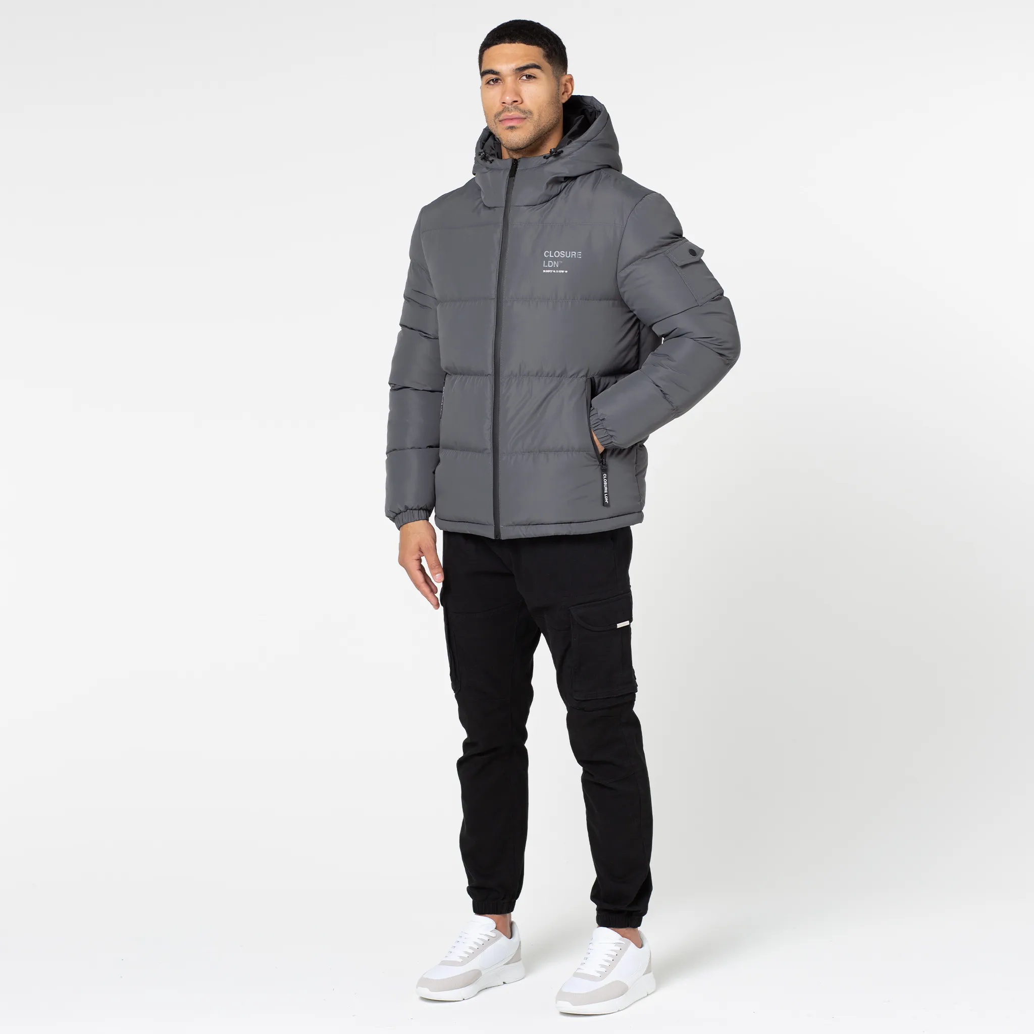 Branded LDN Pocket Puffer Jacket | Charcoal