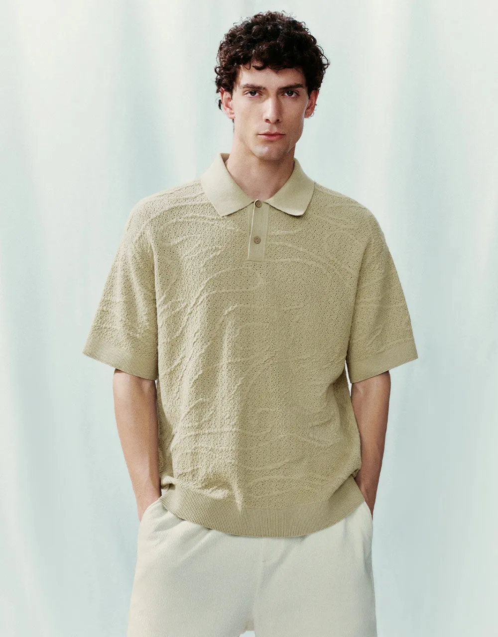 Button Half Placket Knitted T-Shirt