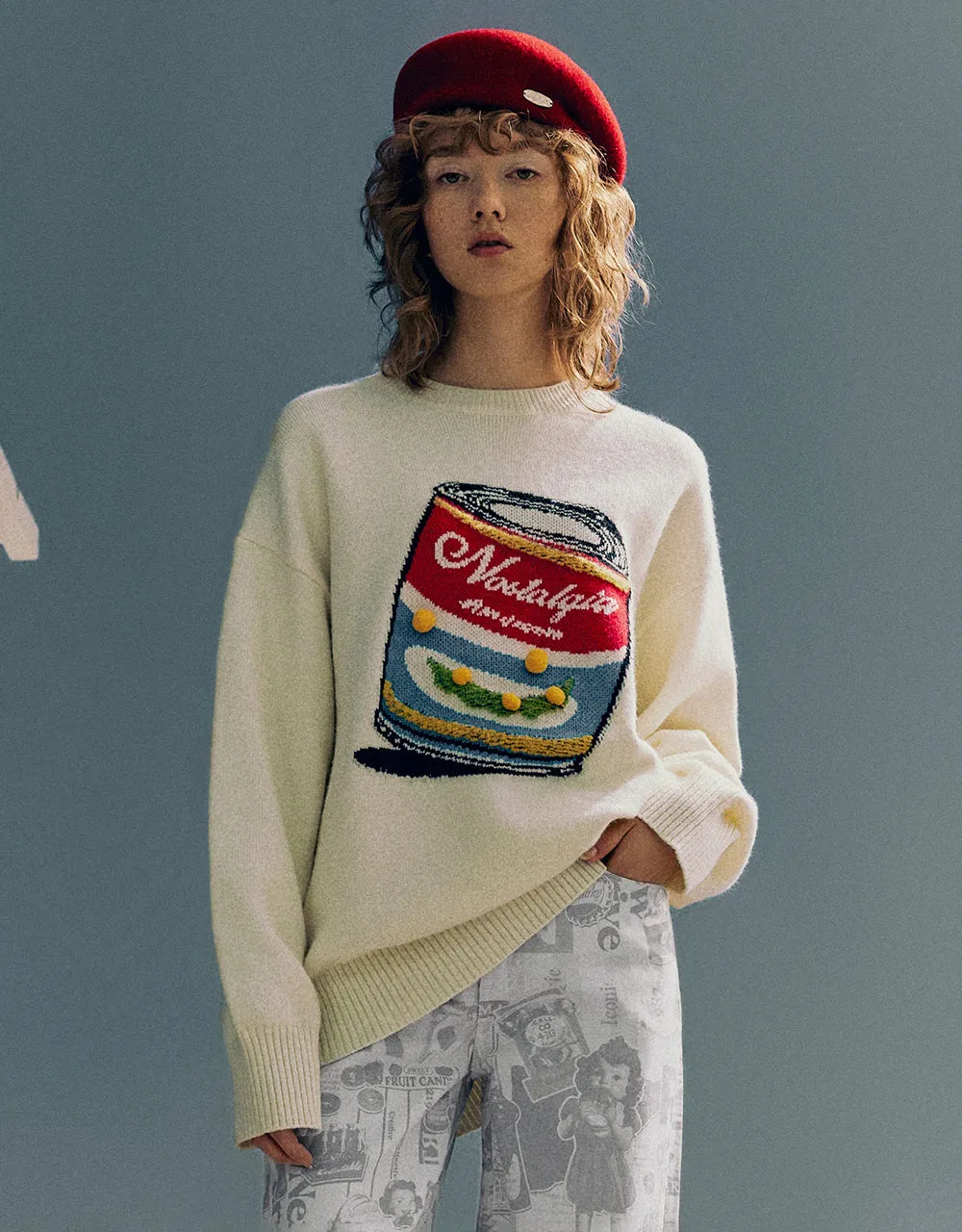 Can Embroidered Crew Neck Knitted T-Shirt