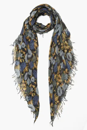 Cashmere and Silk Scarf Navy Floral