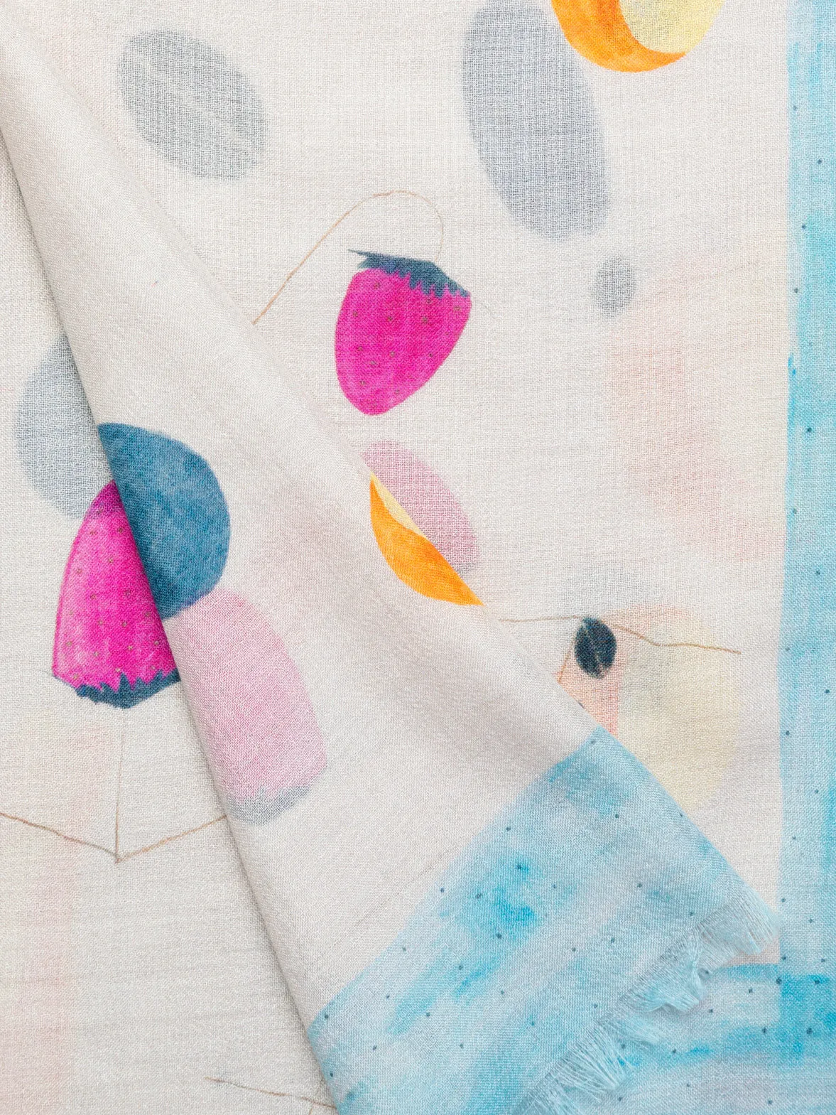 Cashmere Silk Scarf with Fruits Print