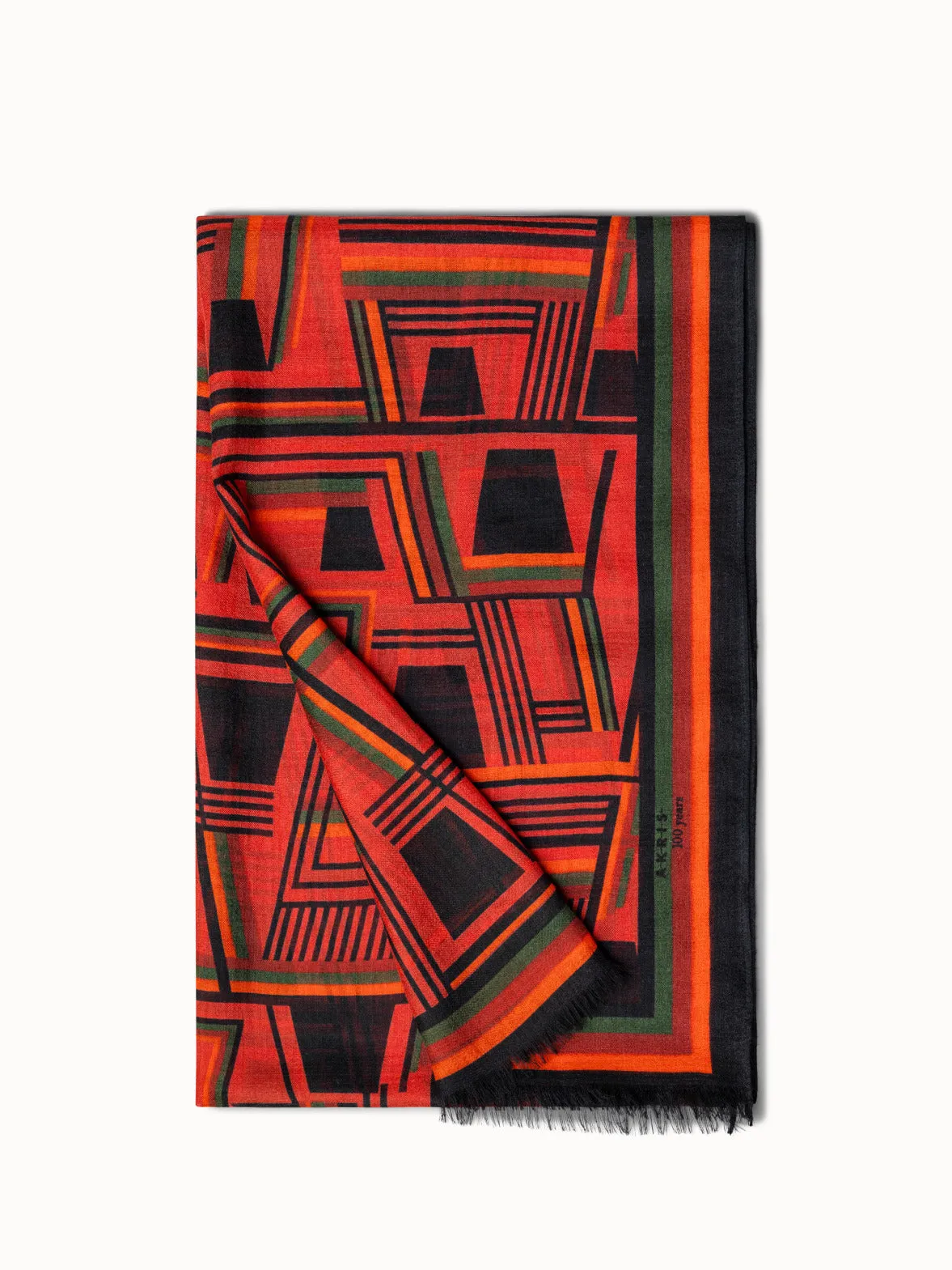 Cashmere Silk Scarf with Zig Zag Trapezoid Print