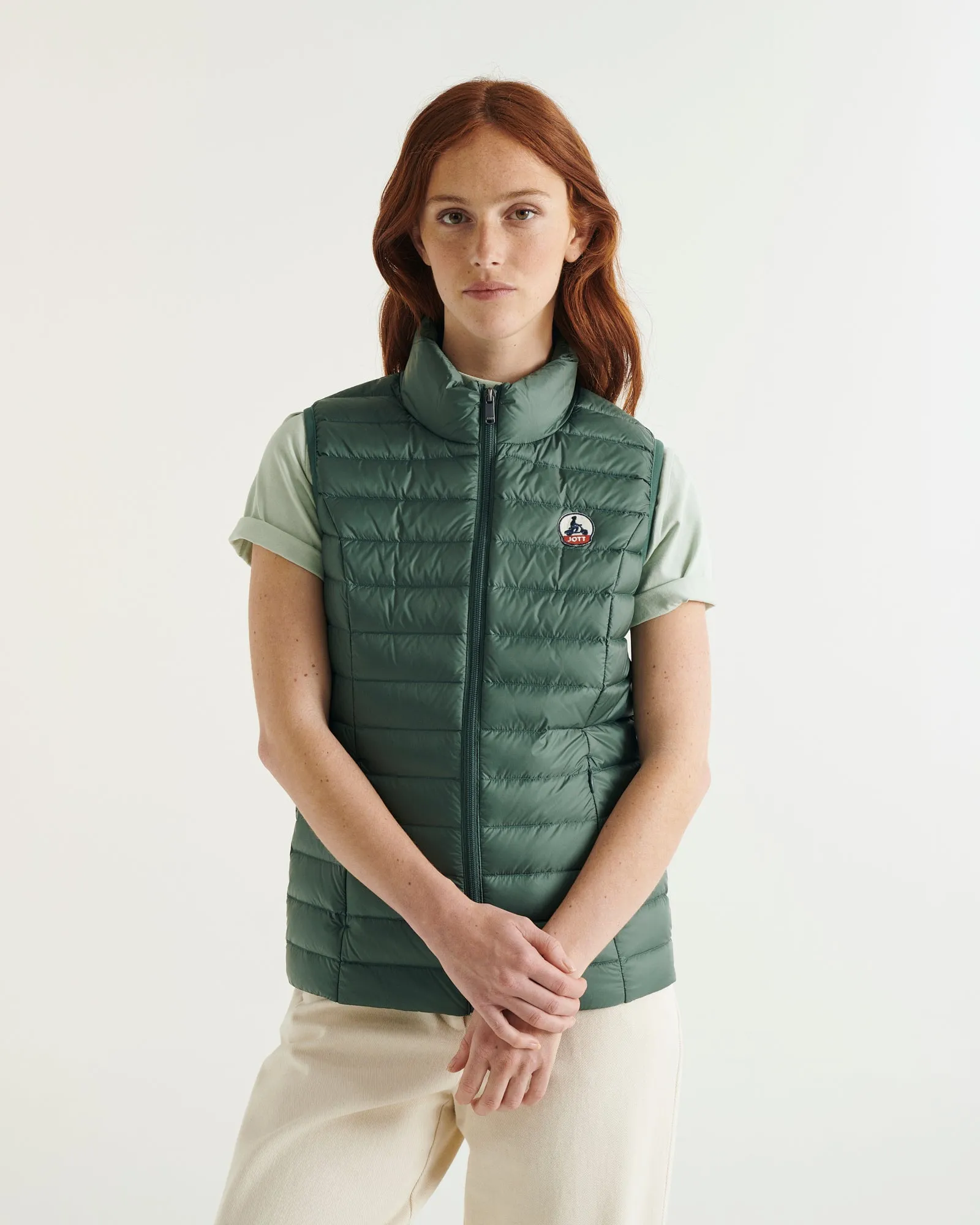 Celadon green Seda lightweight sleeveless puffer jacket