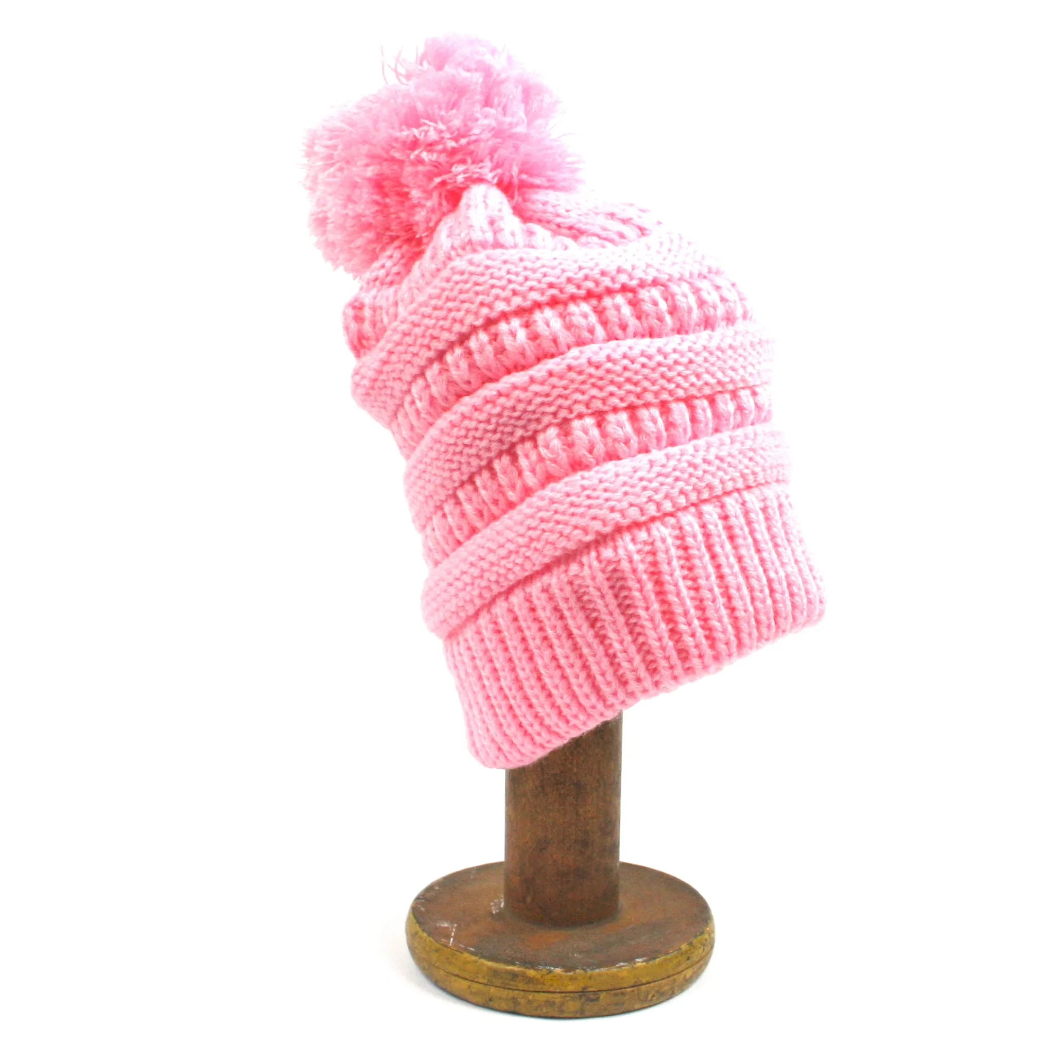 Childs Knitted Style Pom Pom Beanie Hat