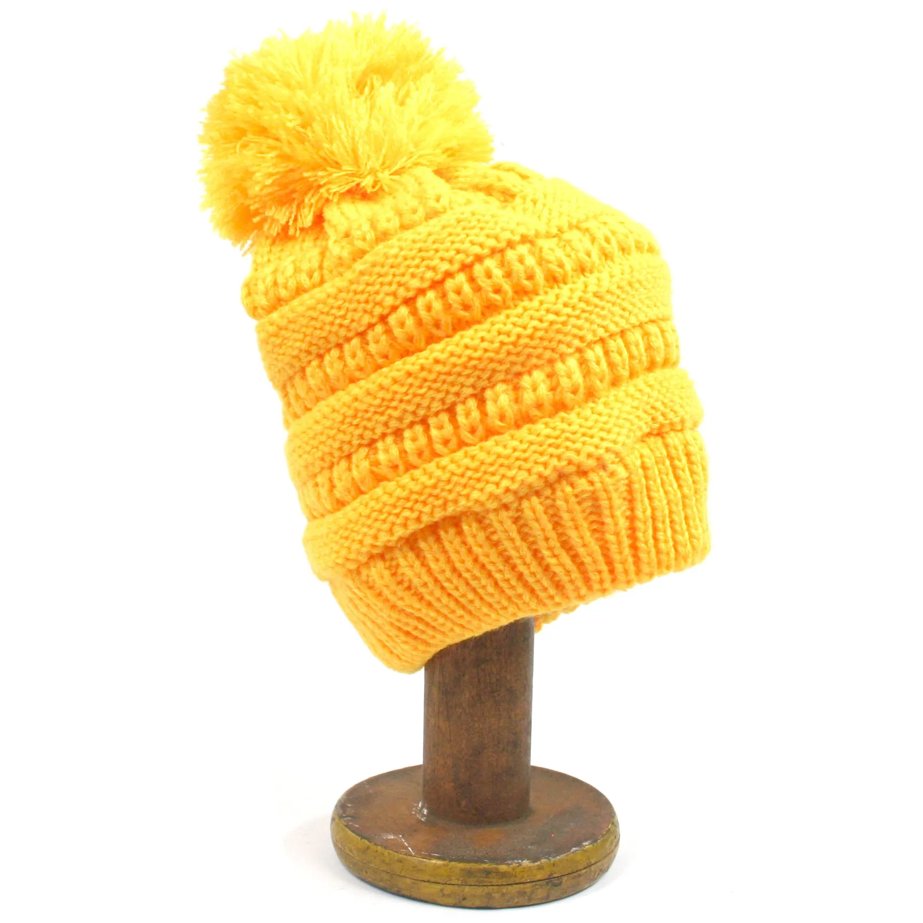 Childs Knitted Style Pom Pom Beanie Hat