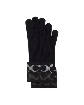 Coach Signature Metallic Knit Gloves Black