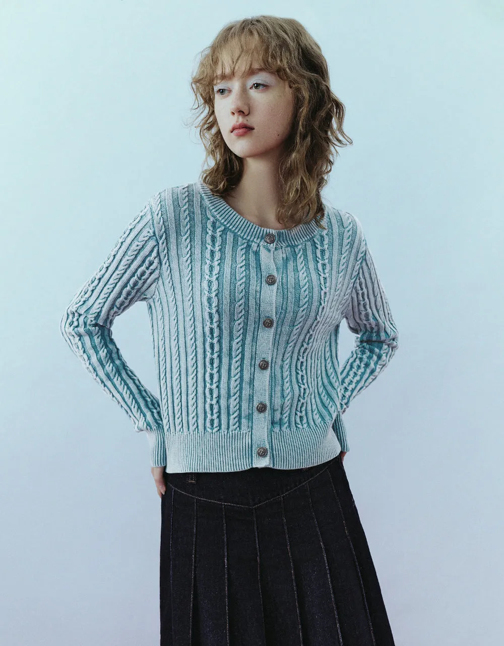 Crew Neck Knitted Cardigan