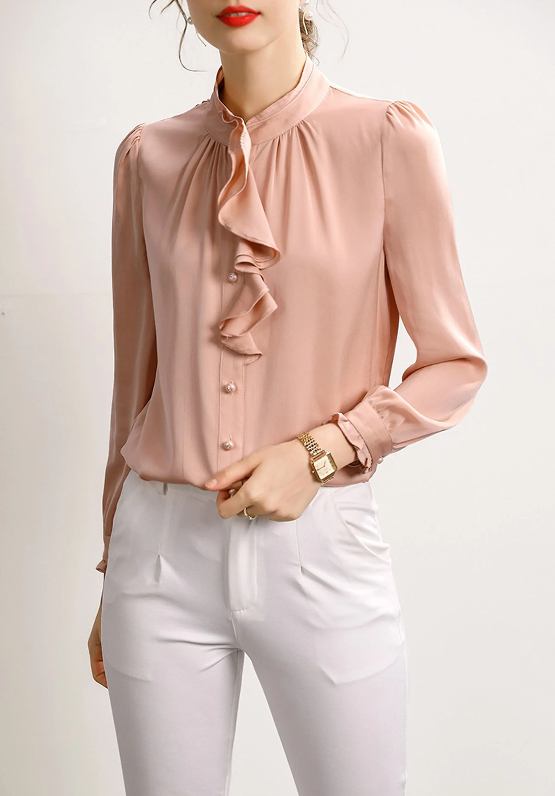 Deirdre Ruffle Accent Button Down Shirt