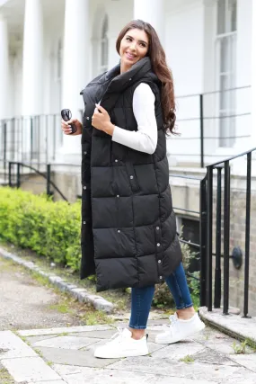 Double Second Black Long Lux Wrap Gilet Puffer