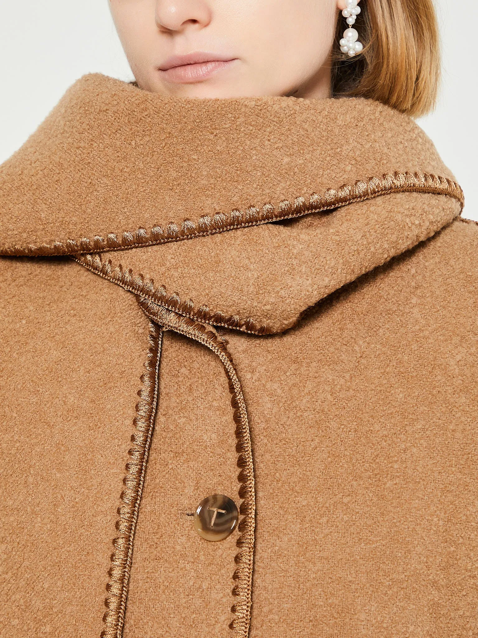 Embroidered Scarf Jacket in Camel