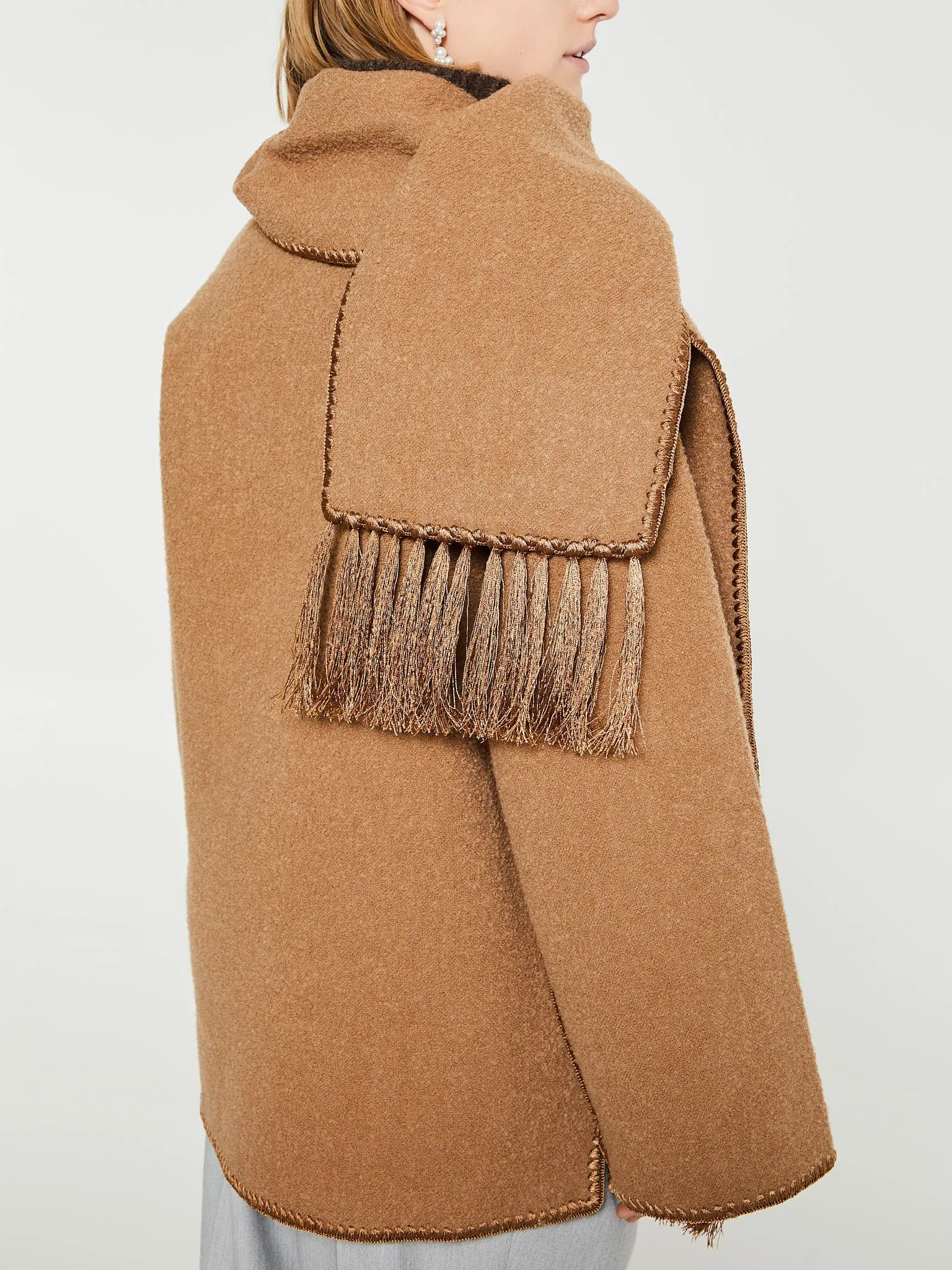 Embroidered Scarf Jacket in Camel