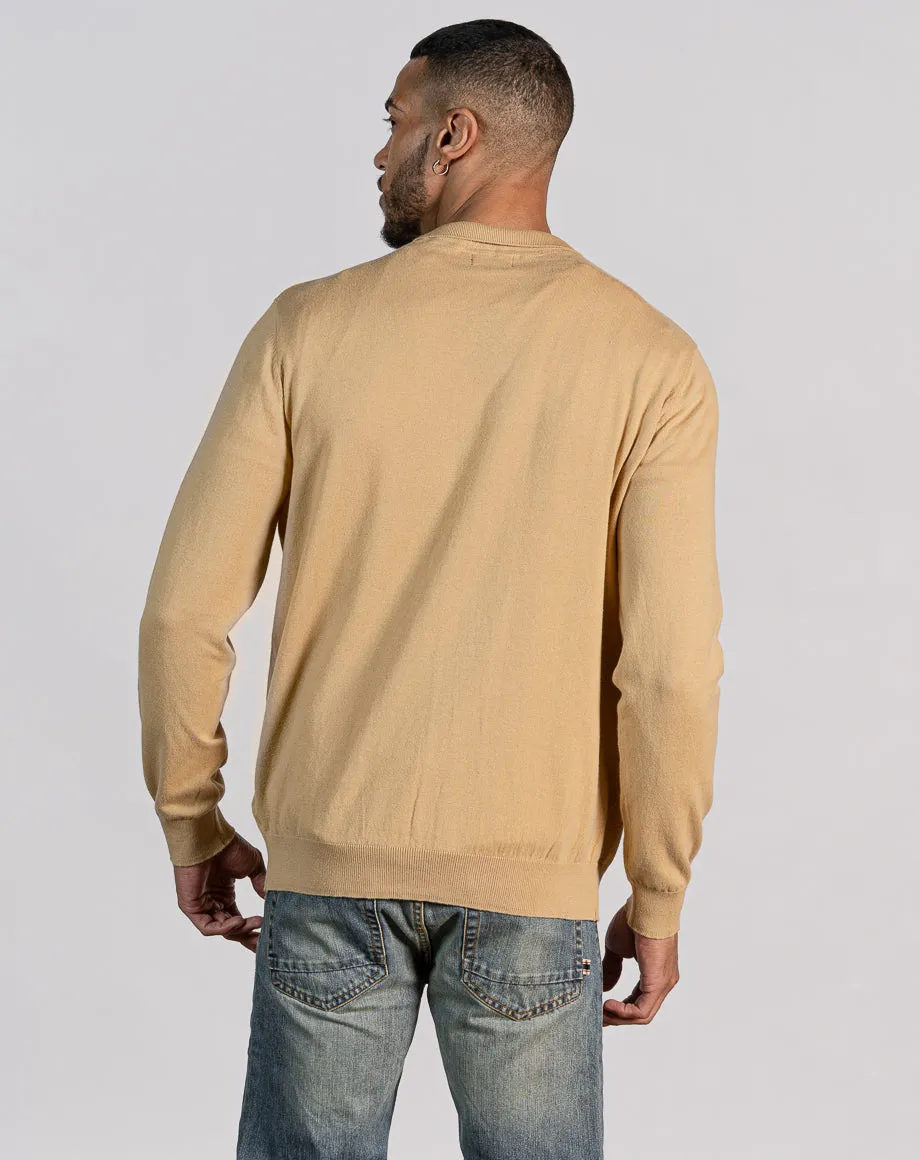 ESSENTIAL BUTTON THROUGH KNITTED SHIRT - CAMEL