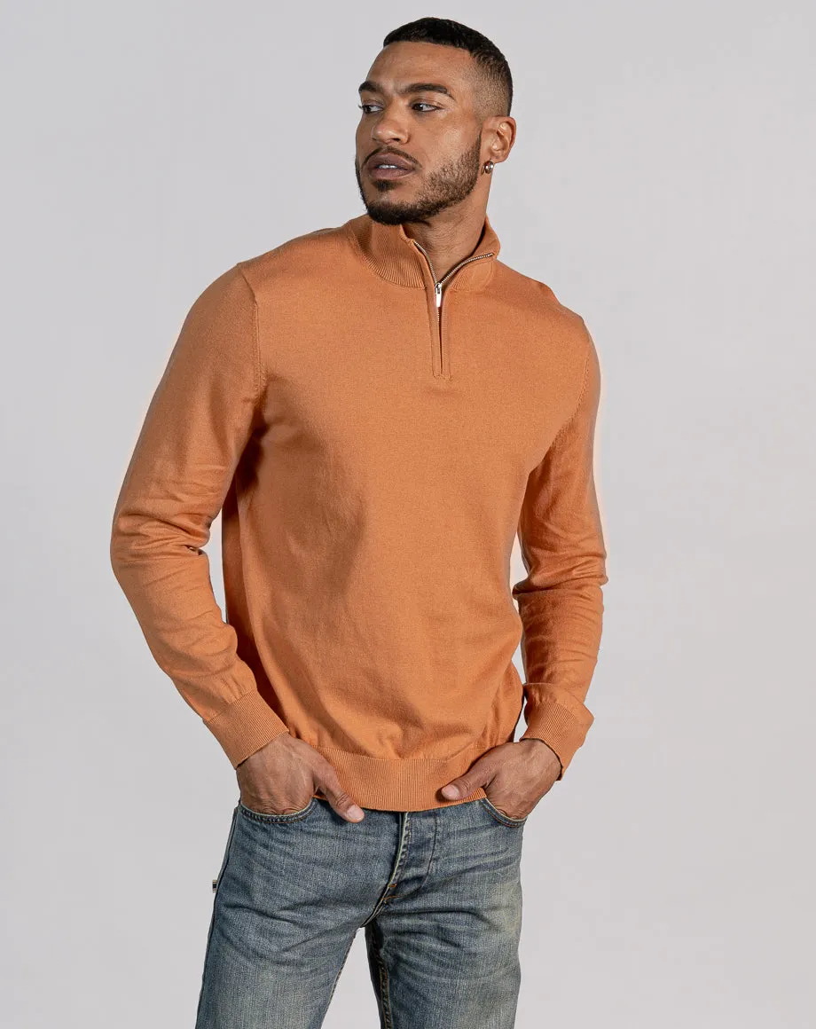 ESSENTIAL HALF ZIP KNITTED JUMPER - CAMEL