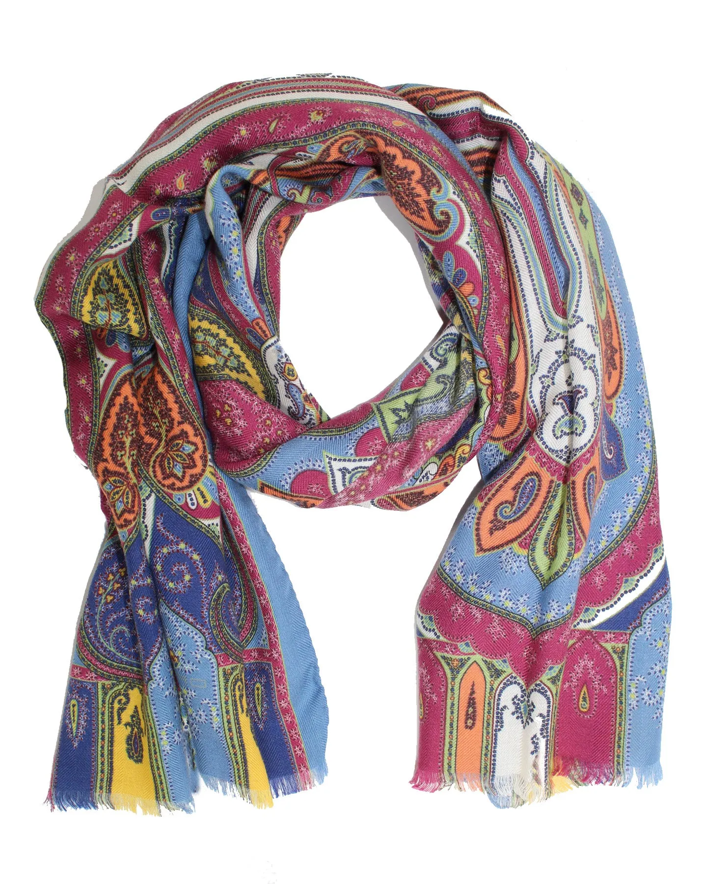 Etro Scarf Blue Paisley - Short Cashmere Silk Shawl