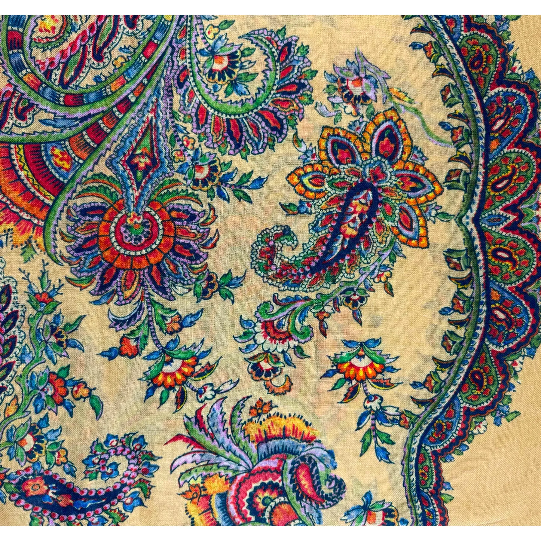 Etro Scarf Mustard Leafy Paisley Design - Extra Large Square Cashmere Shawl