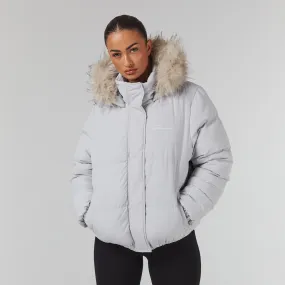 Faux Fur Cropped Puffer | Stone