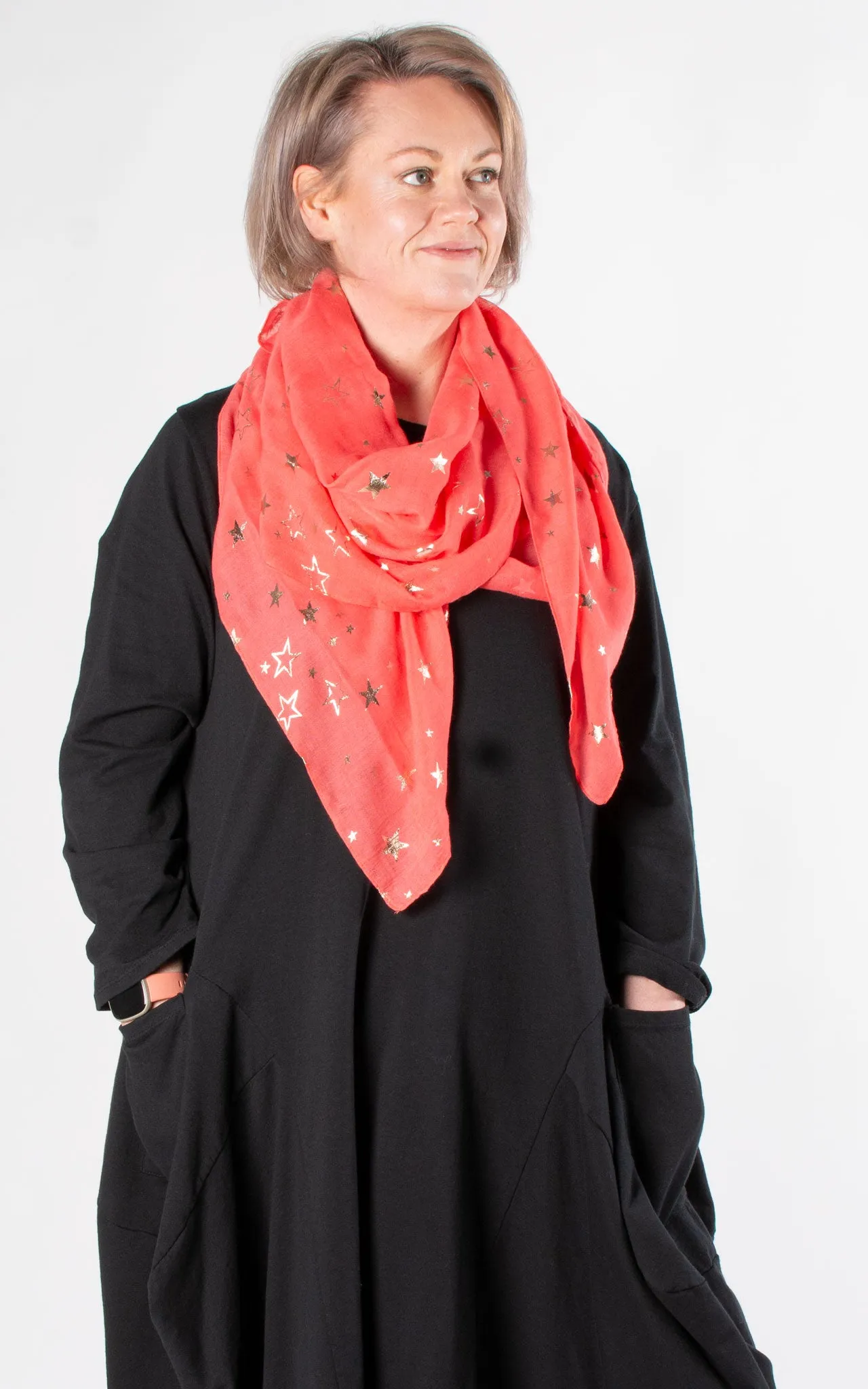 Foil Stars Scarf | Coral