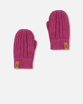 Girls Knitted Mittens Burgundy