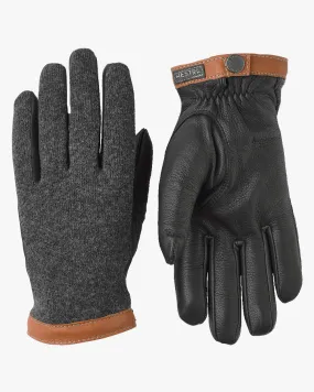 Hestra Deerskin Wool Tricot Gloves - Charcoal / Black