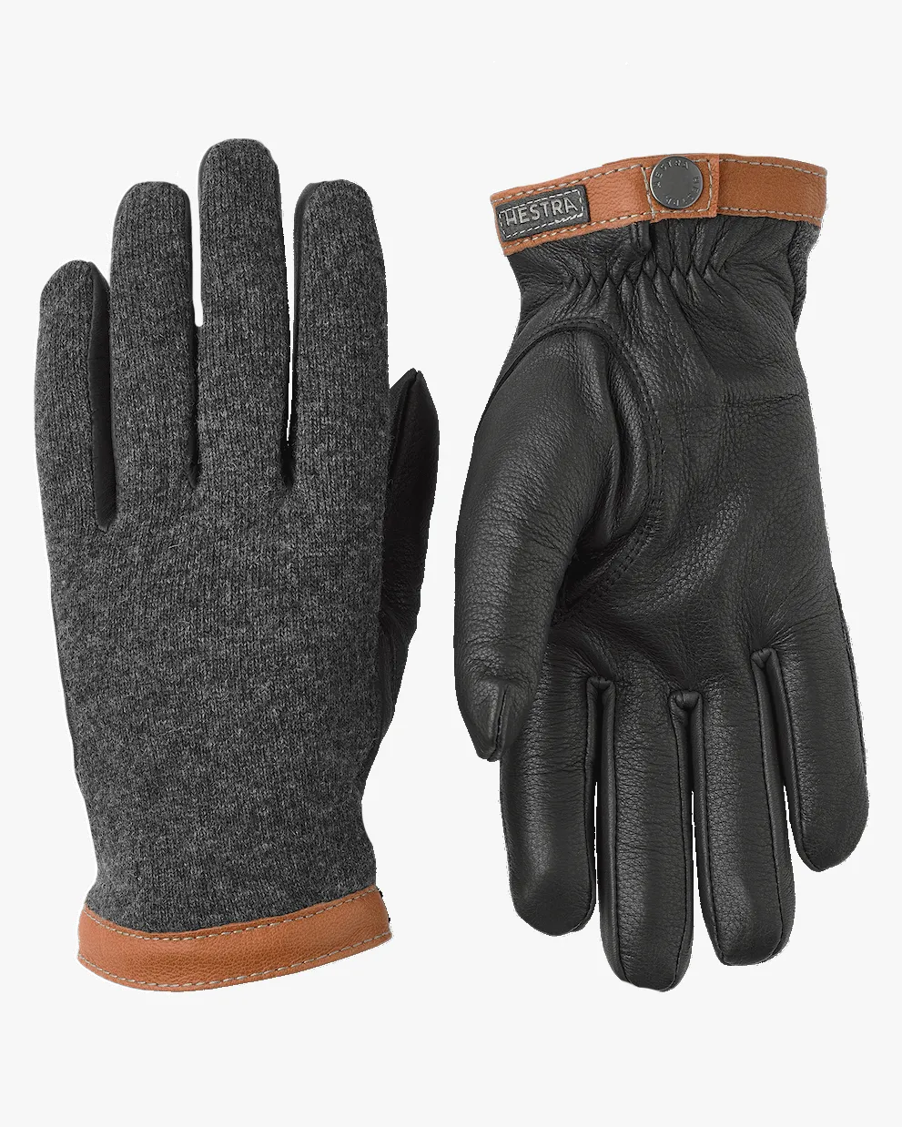 Hestra Deerskin Wool Tricot Gloves - Charcoal / Black