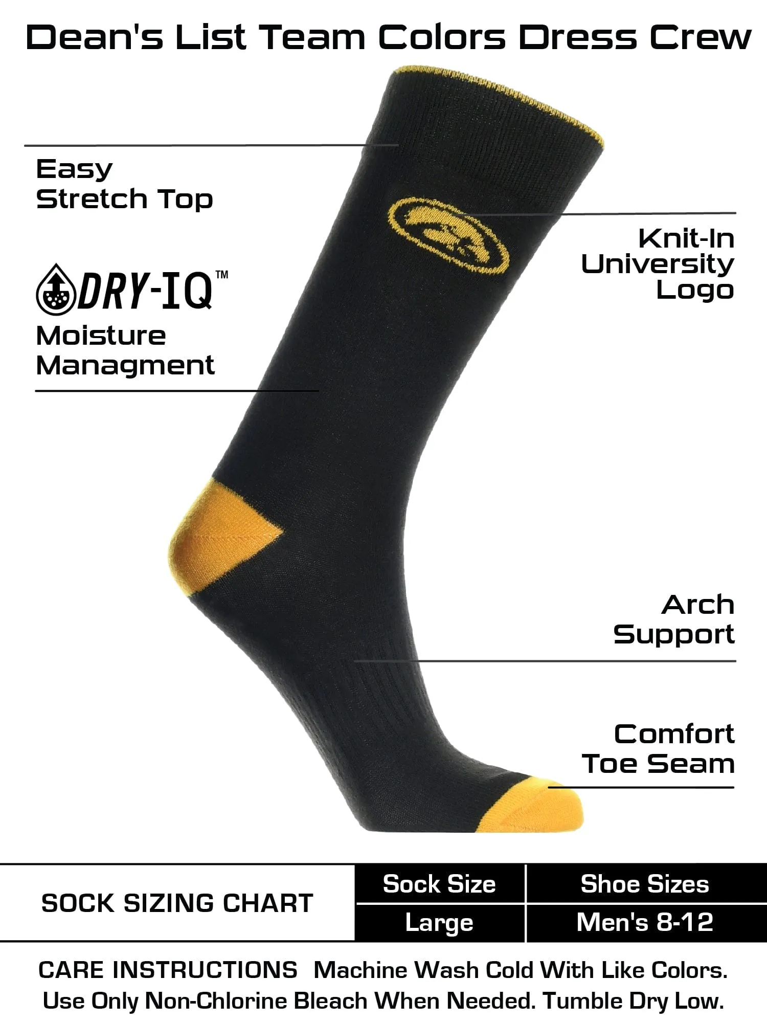 Iowa Hawkeyes Dress Socks Dean's List Crew Length Socks