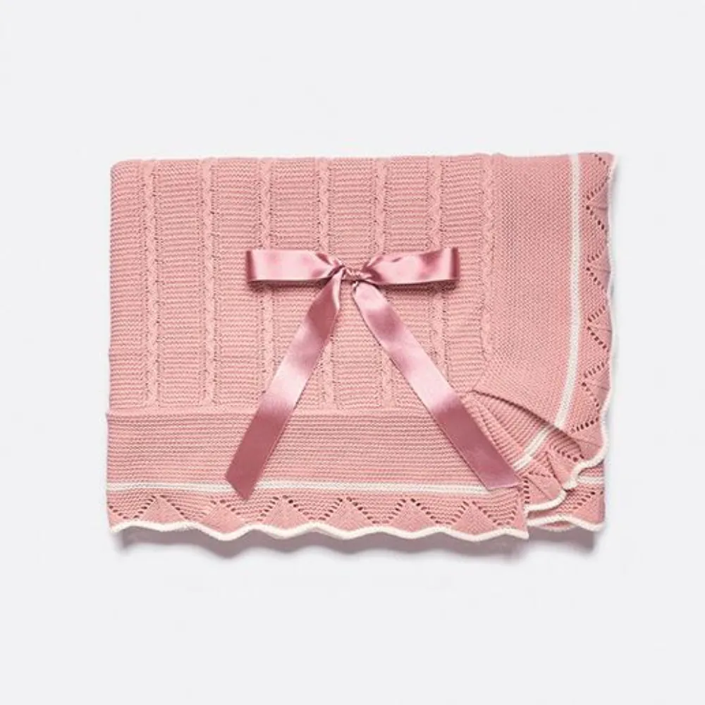 Juliana Blush & White Knitted Blanket