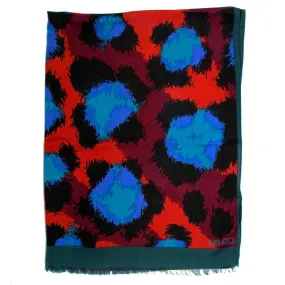 Kenzo Scarf Maroon Blue Design - Cashmere Blend Shawl