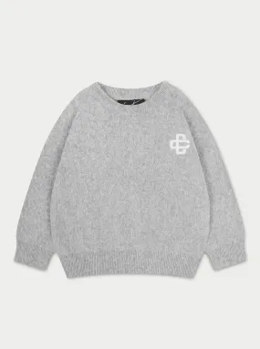 KIDS KNITTED EMBLEM CREW - GREY MARL