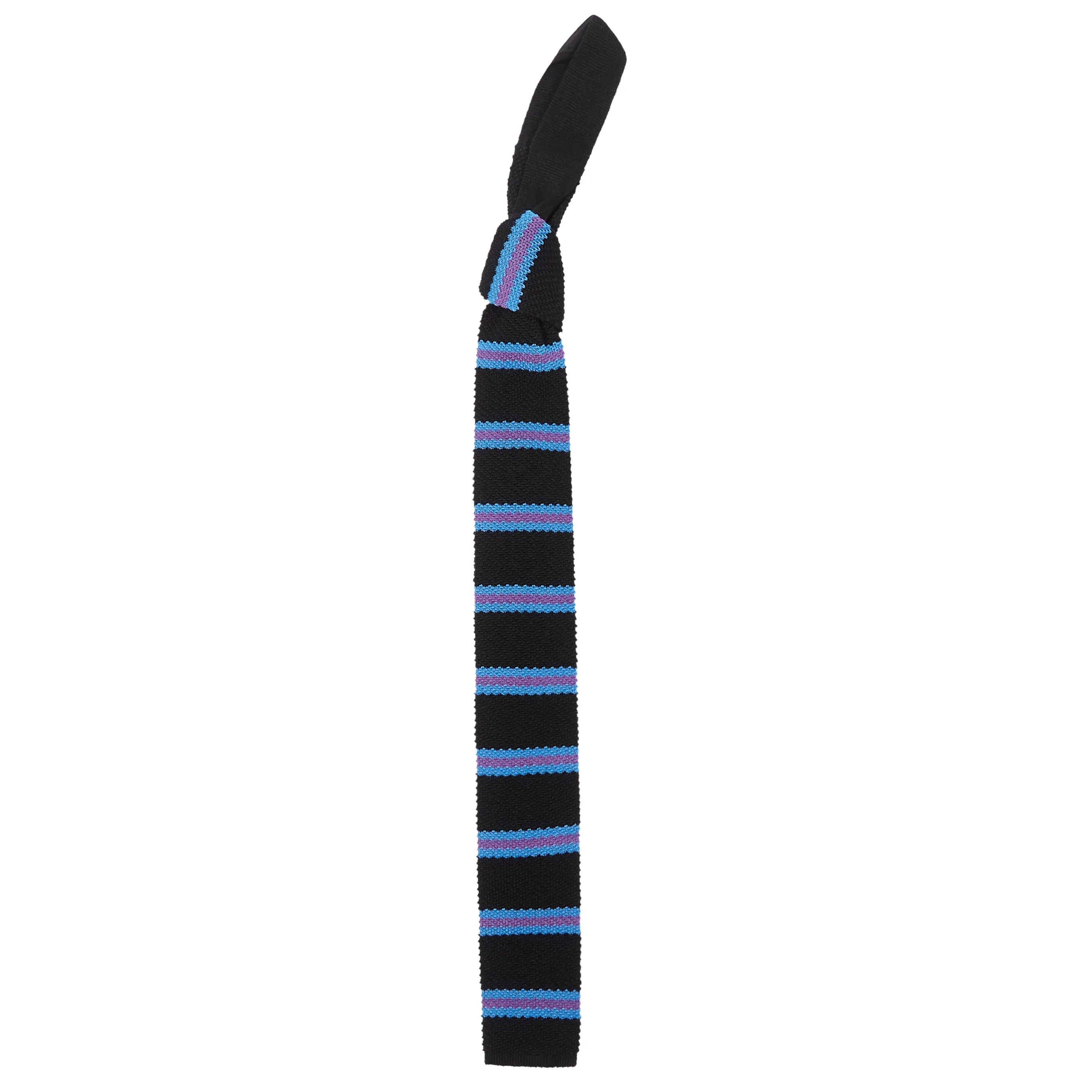 Knitted Tie - Stripe Black, Blue & Purple