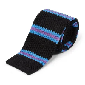 Knitted Tie - Stripe Black, Blue & Purple