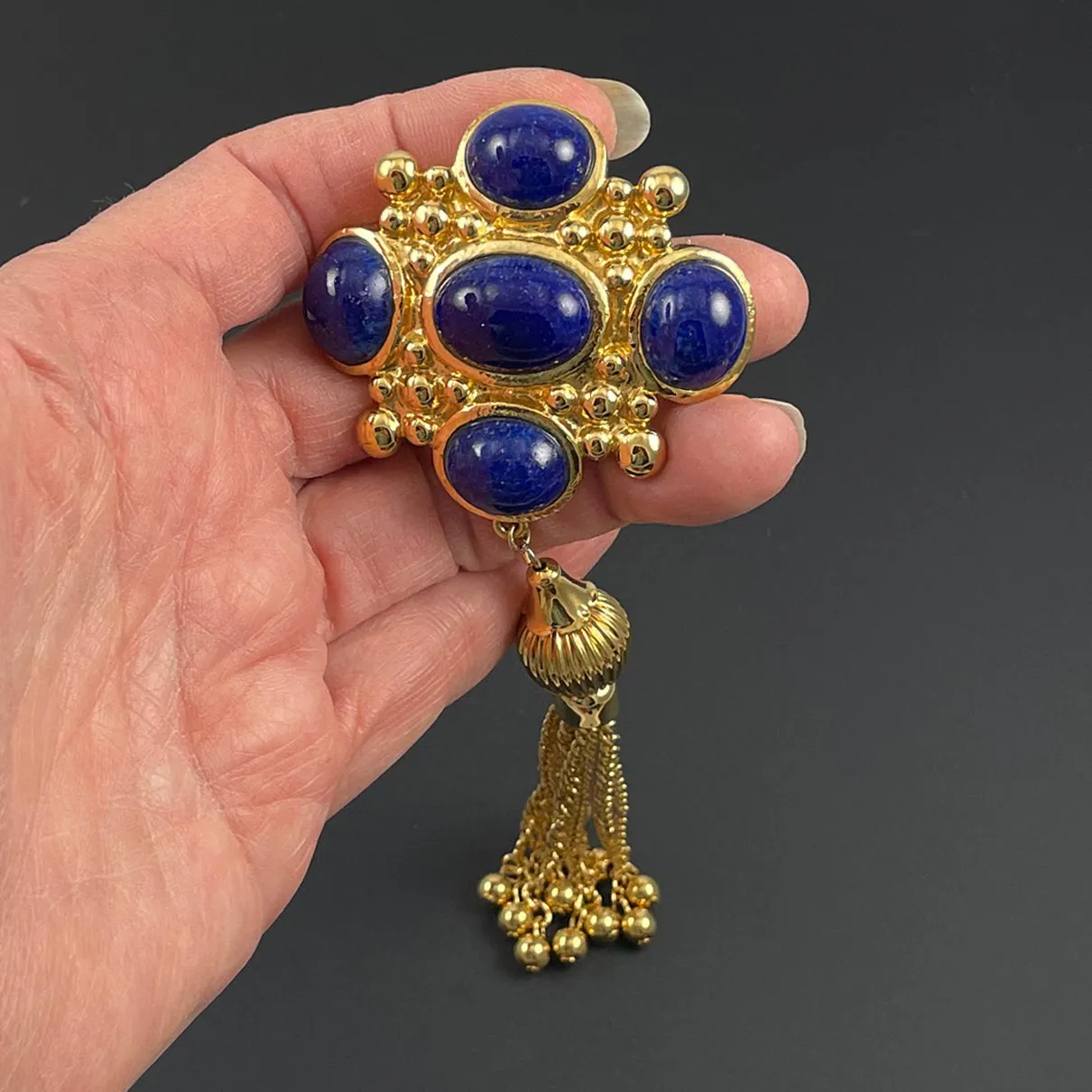 Lapis Tassel  Brooch Vintage