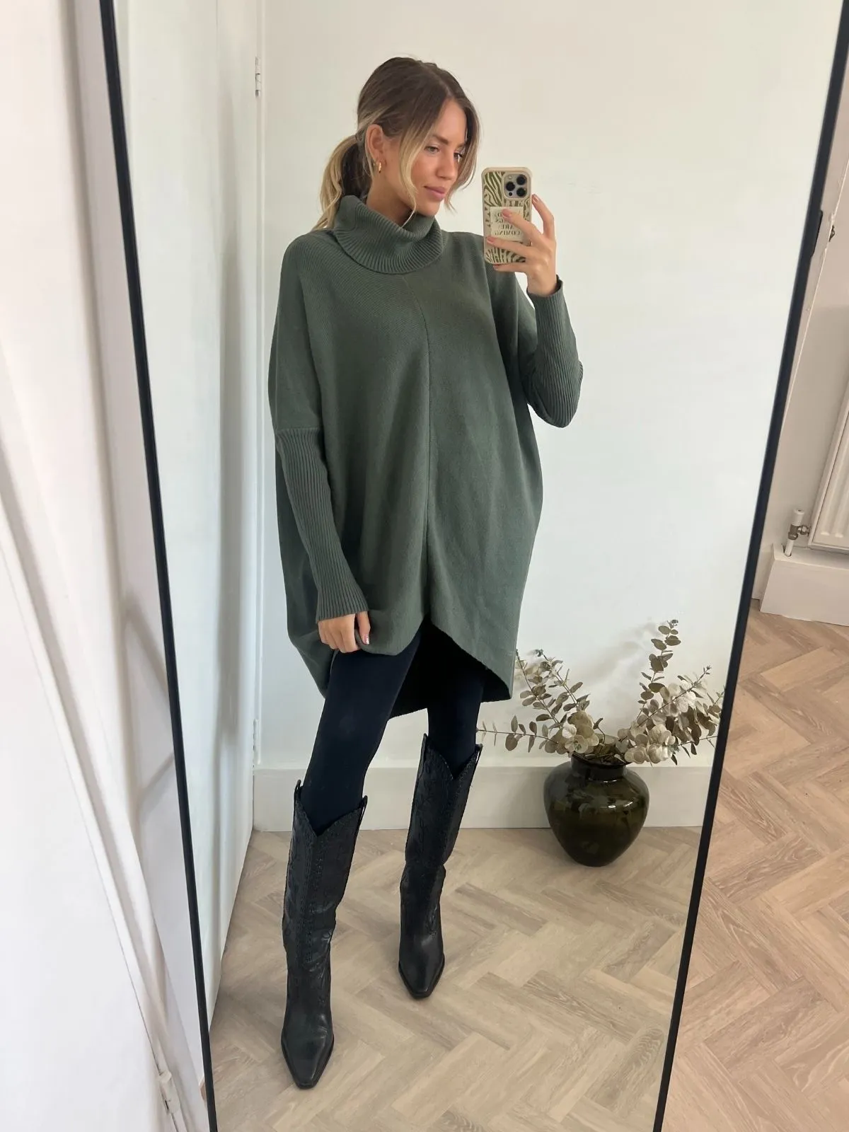 Longer Length Hope Knitted Jumper / Khaki