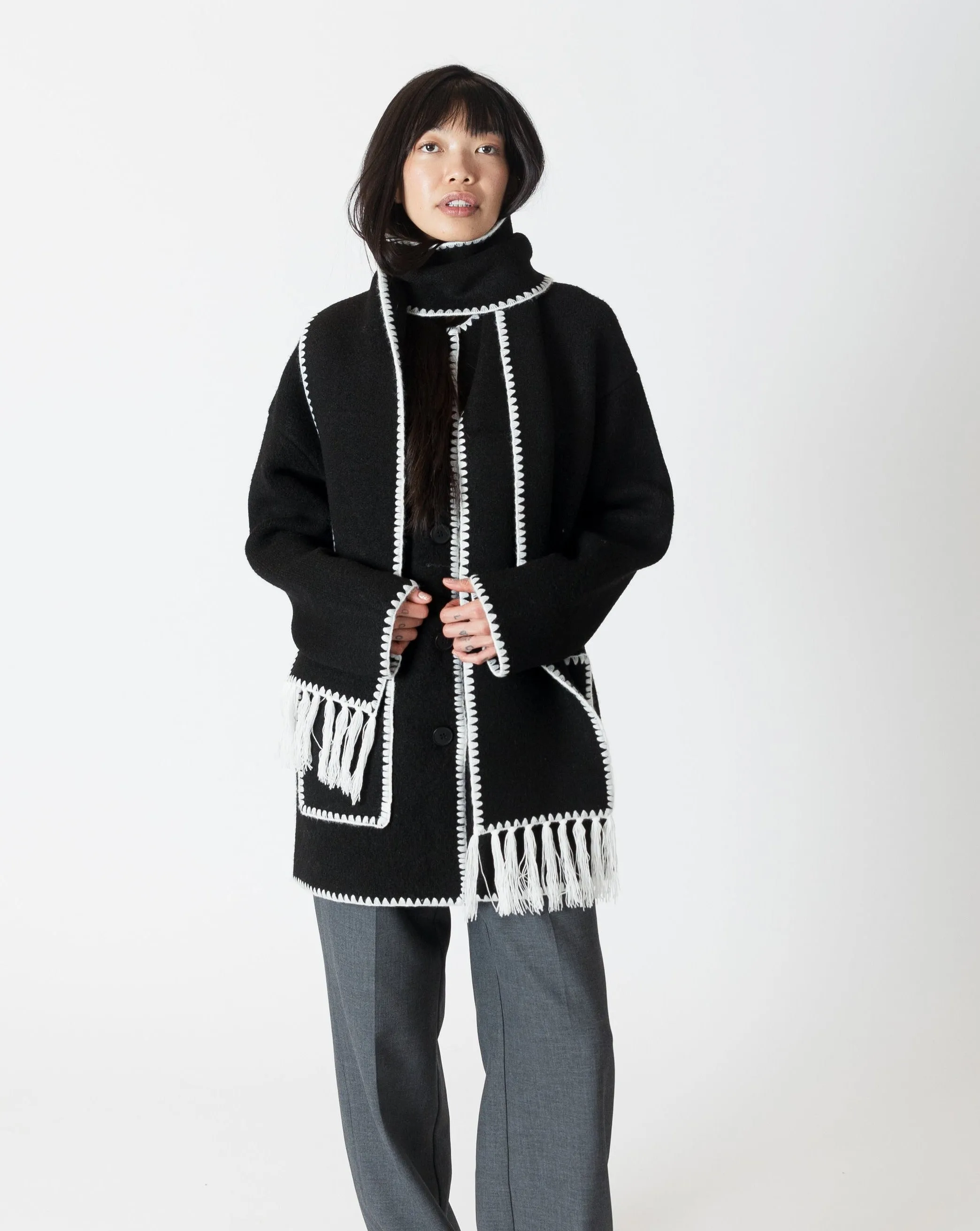 Lyla and Luxe Delaney Short Coat with Detachable Scarf and Whipstich Detail