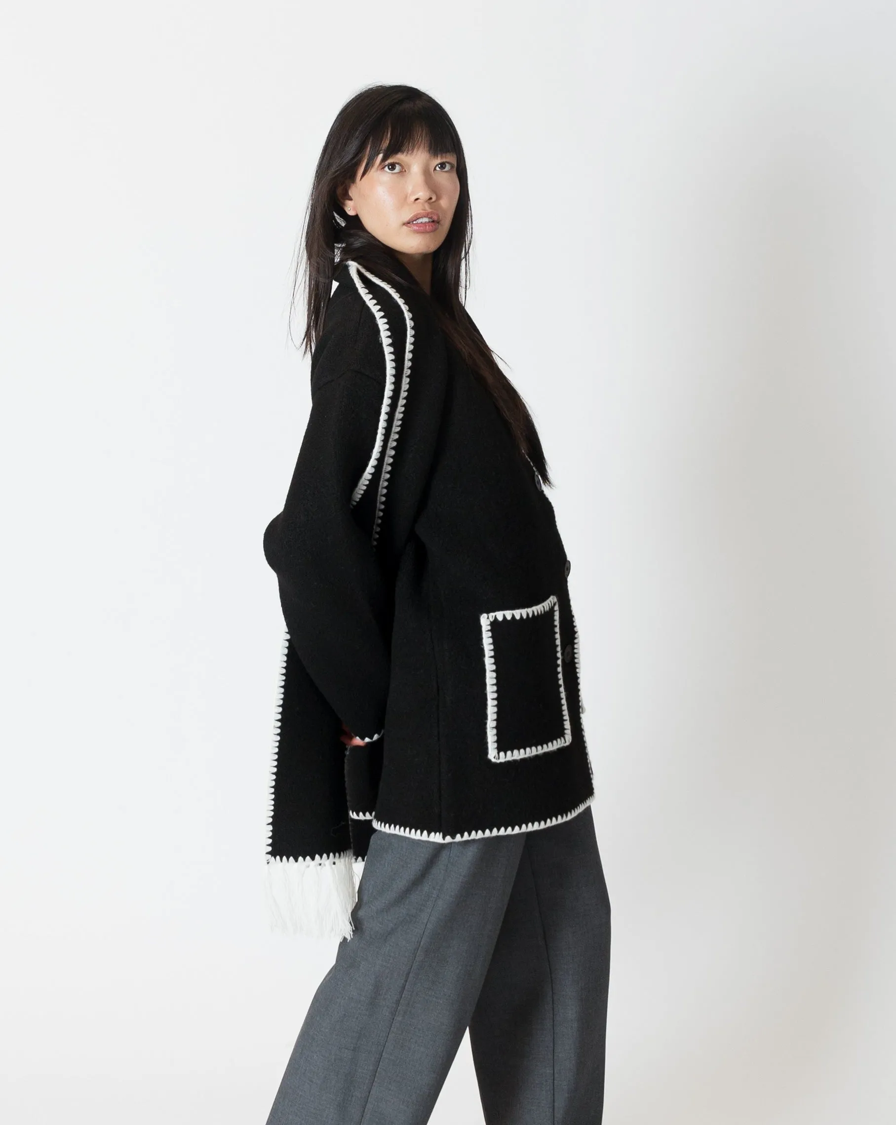 Lyla and Luxe Delaney Short Coat with Detachable Scarf and Whipstich Detail