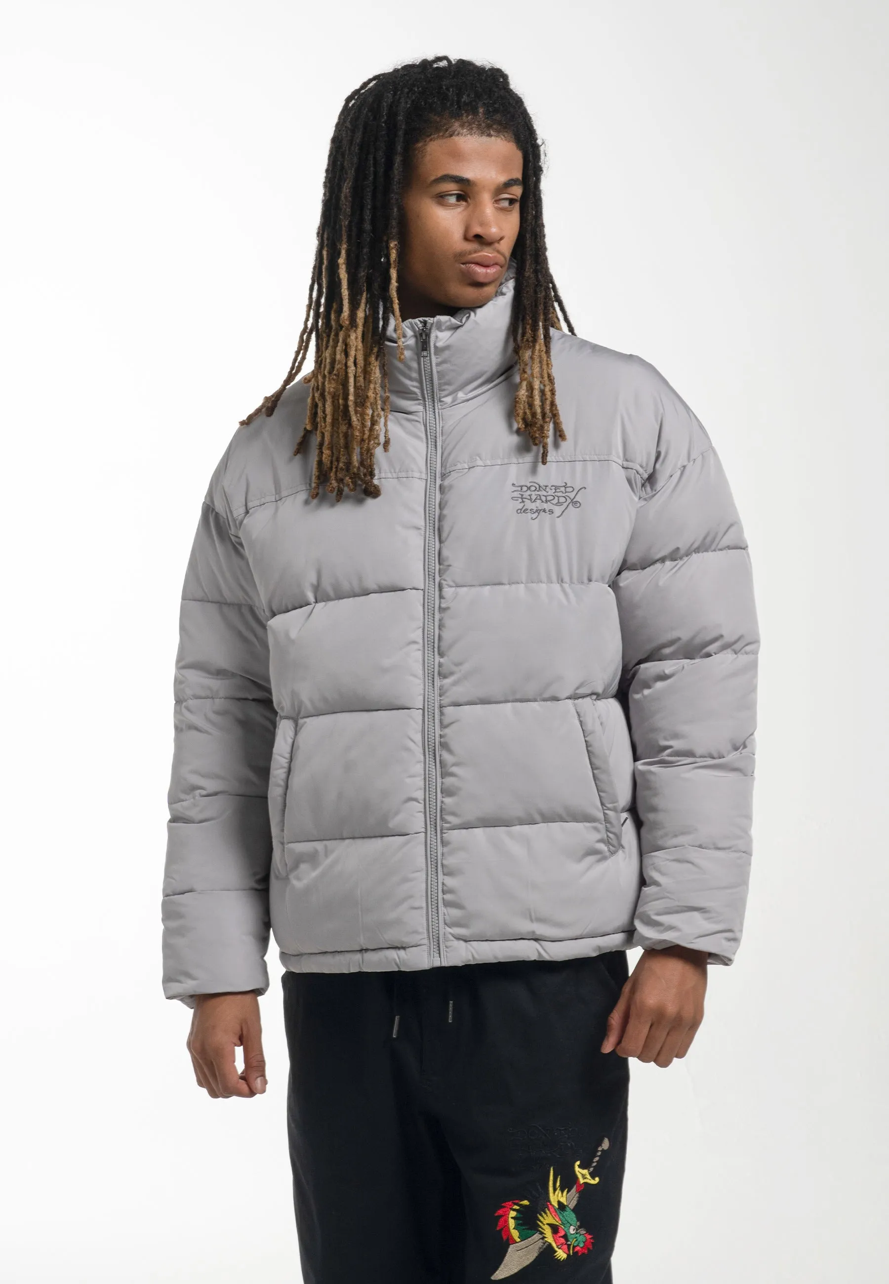 Mens Eye-Ball-Skull Puffer Jacket - Grey