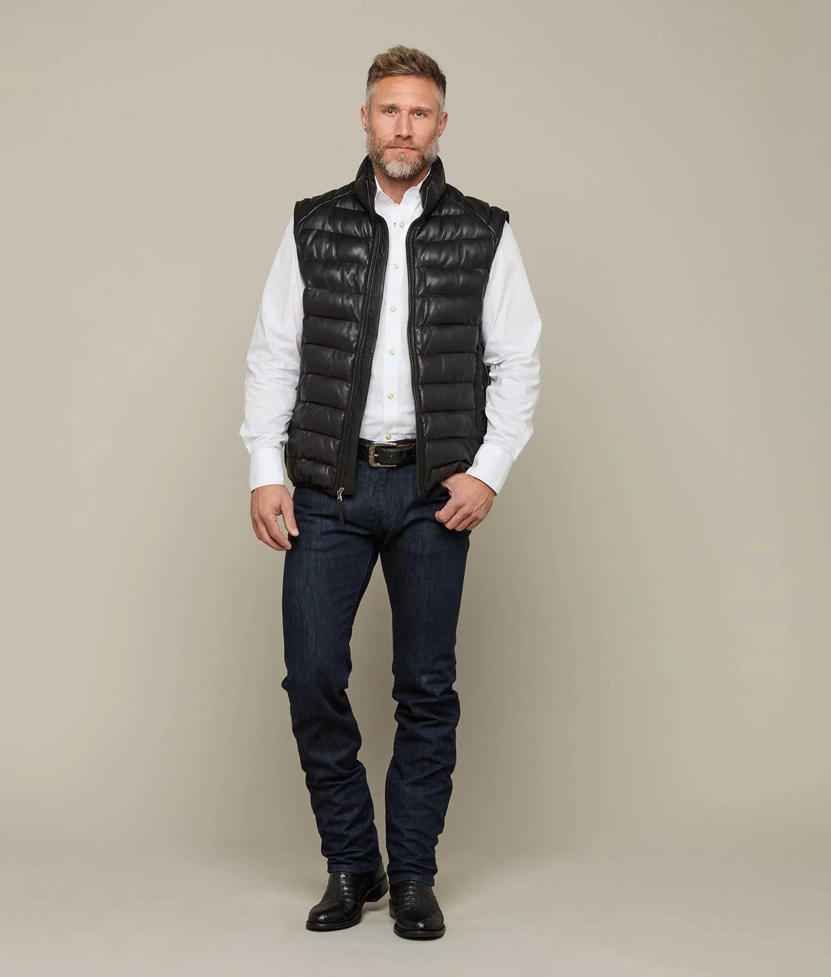 Men's Leather Puffer Vest :: Black