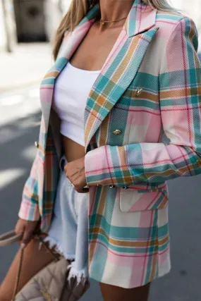 One Buckle Plaid Suit Coat