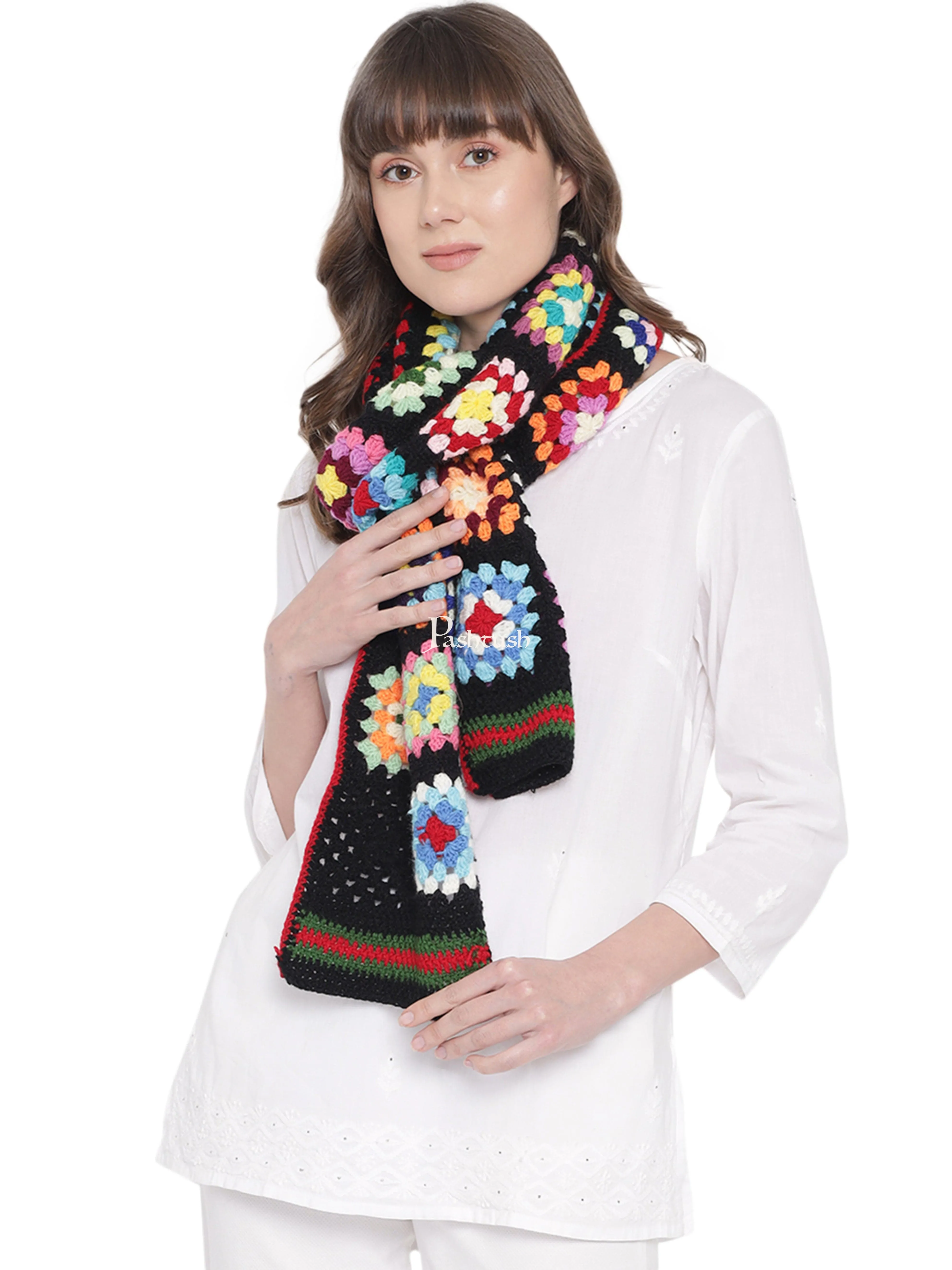 Pashtush Handmade Womens Stole, Hand Knitted, Checkered Scarf ( Alchemy Collection ), Multicoloured