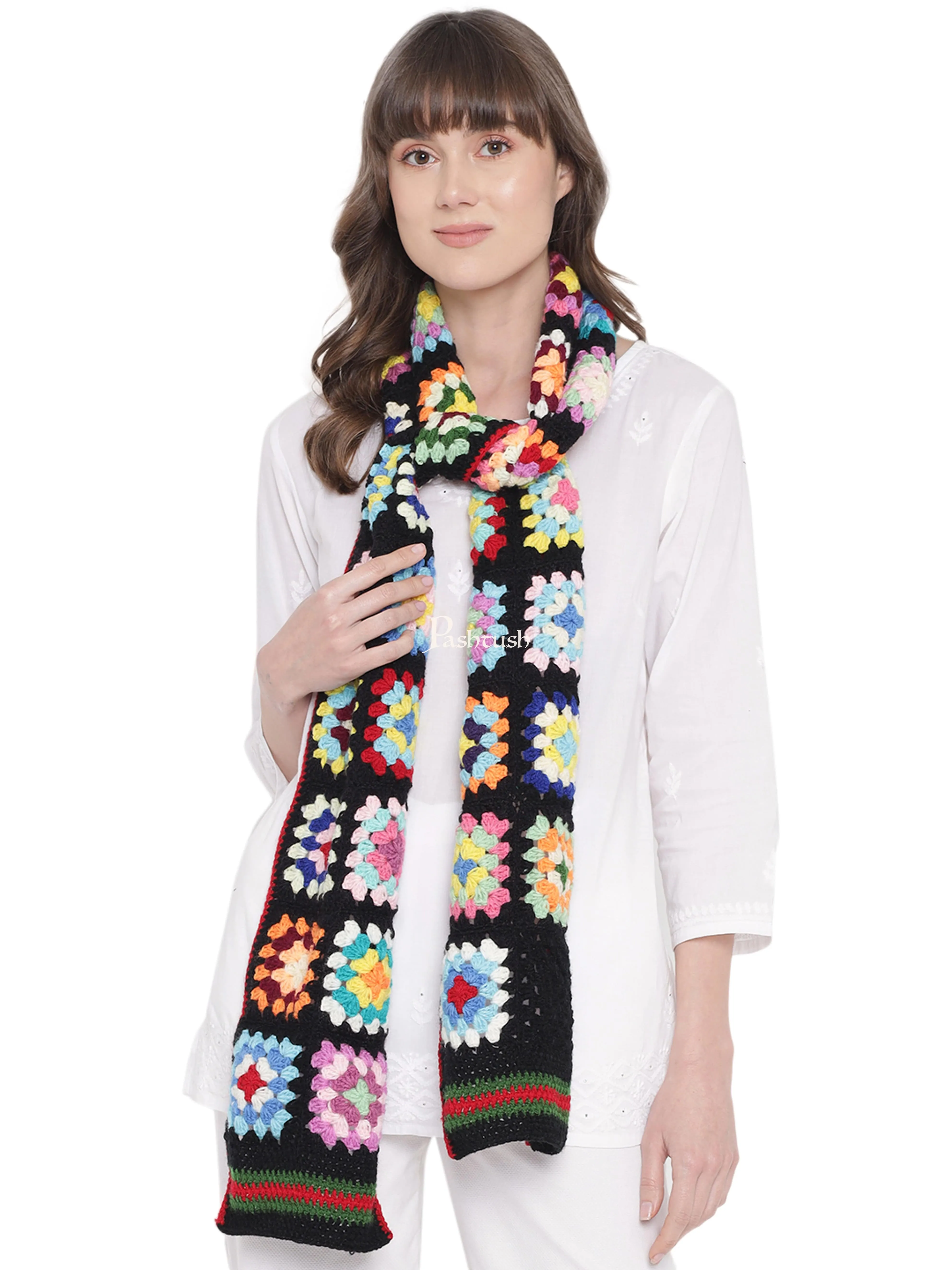 Pashtush Handmade Womens Stole, Hand Knitted, Checkered Scarf ( Alchemy Collection ), Multicoloured